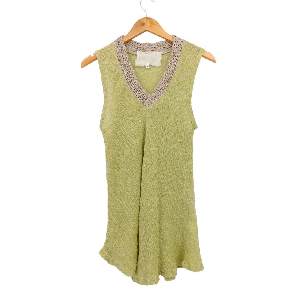 Marilu Made In Italy Green V Neck Linen Blend Sleeveless‎ Blouse Top Size Large